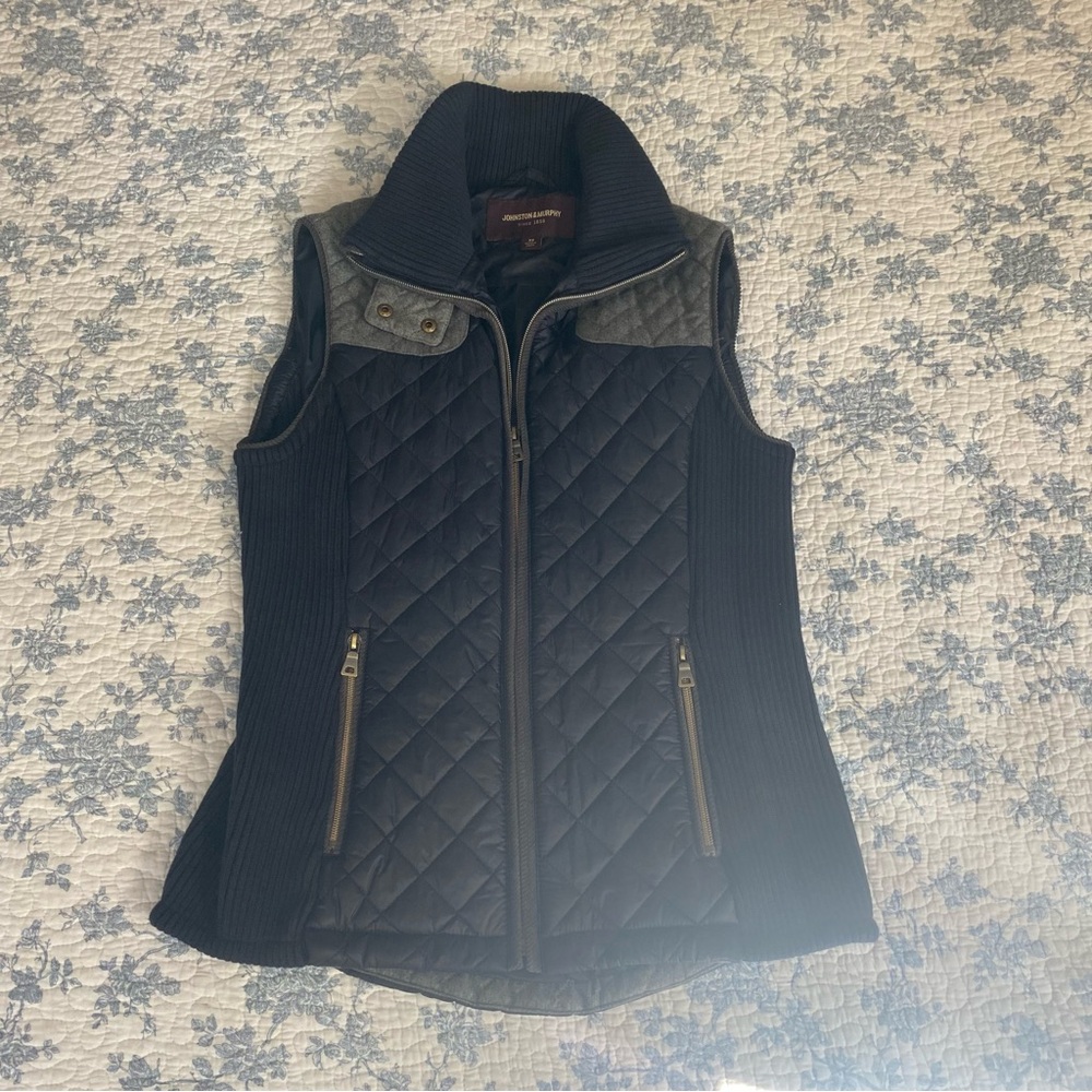 Johnston & Murphy Navy Blue and Gray Quilted Puffer Full Zip Vest Size XS